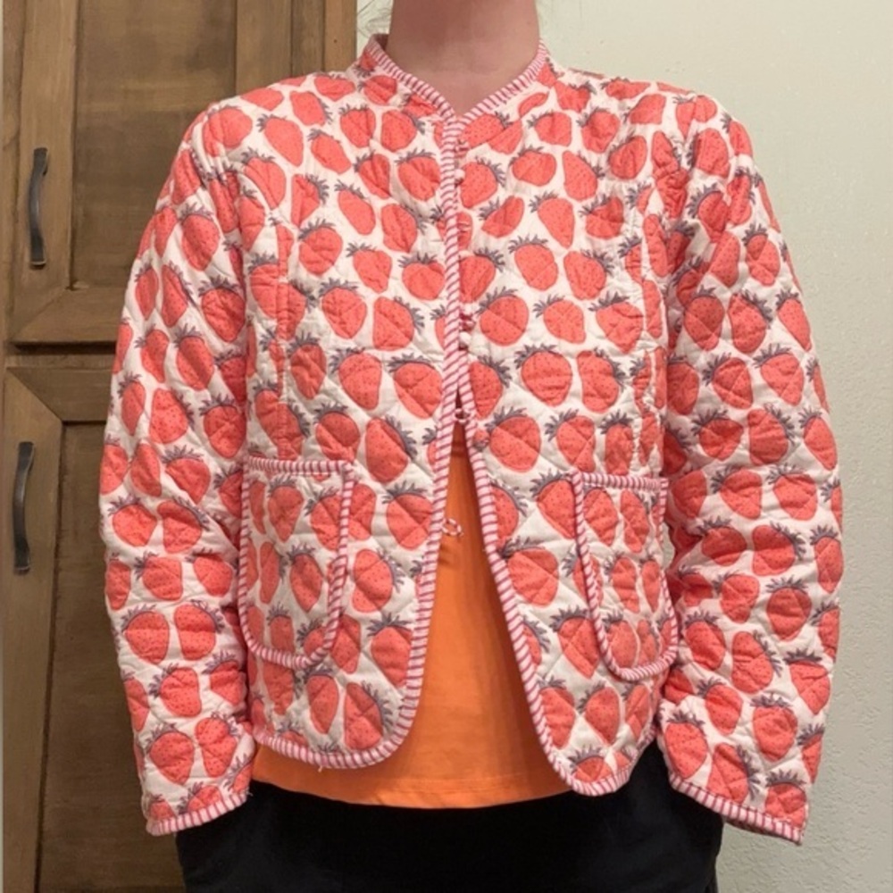 Handmade Quilted Reversible Strawberry Pattern Jacket EUC M